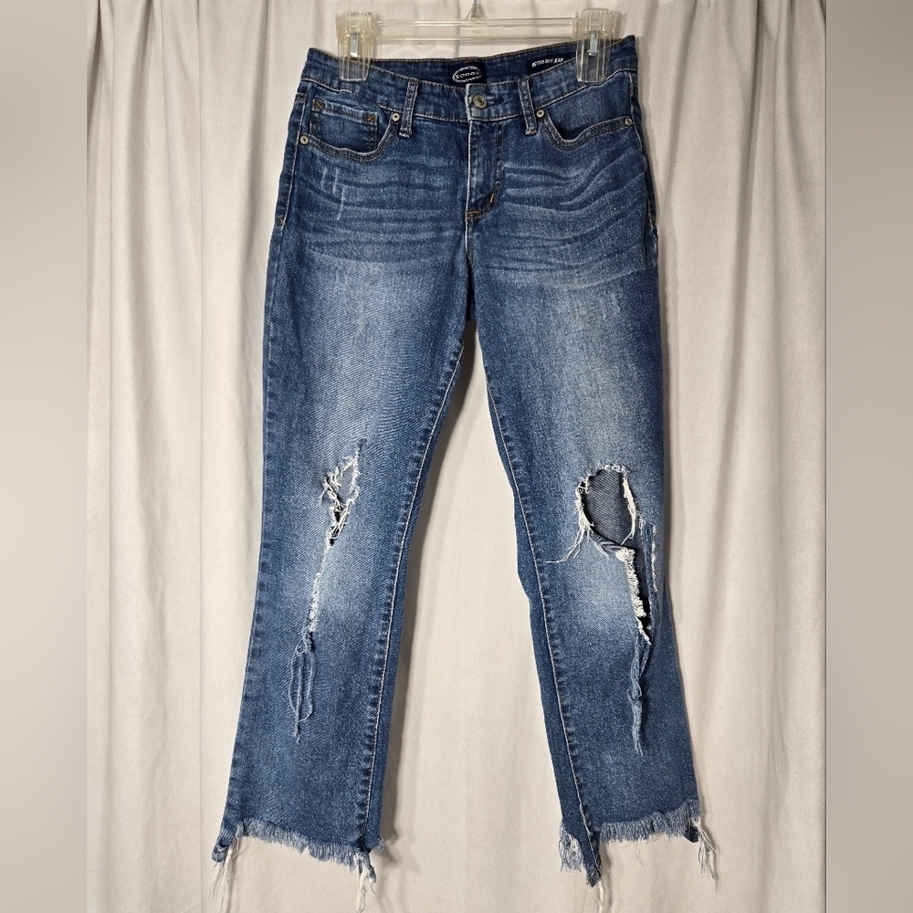 Scoop Retro Boy Jean Cropped Raw Hem Sz 0 Distressed